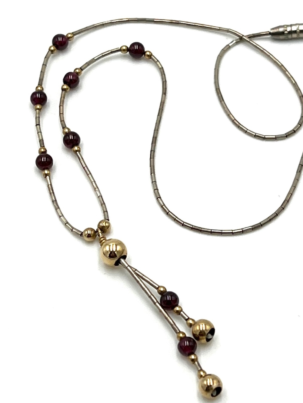 Vintage Garnet Gold Fill Sterling silver Stationed Necklace